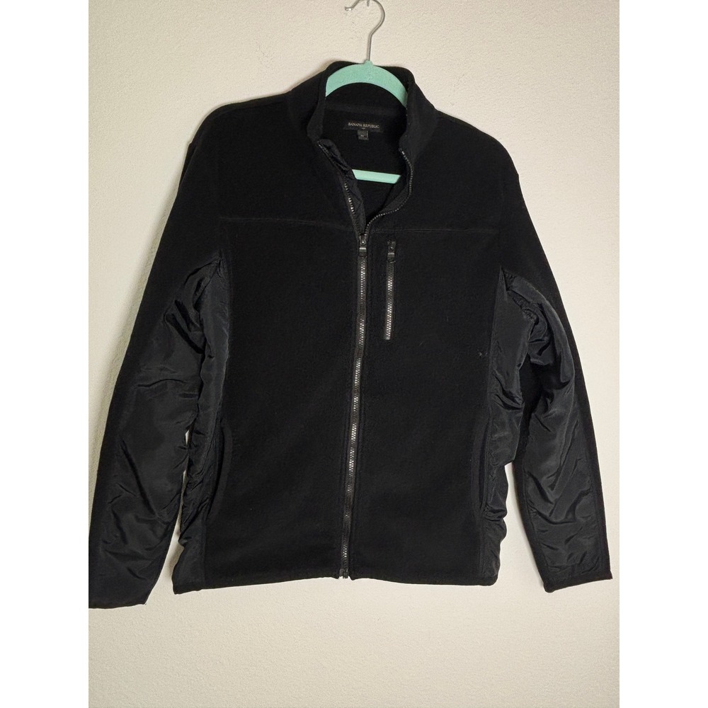 Banana Republic Mens Black Full Zip Fleece Jacket Mixed‎ Media Size M